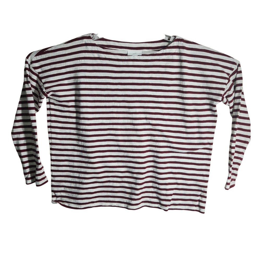 J‎ Jill Petite Striped Long Sleeve T Shirt Crop Top Cotton Burgundy White